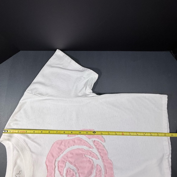 White and Pink Rose Embroidered Women's T-shirt Top - Picture 4 of 6
